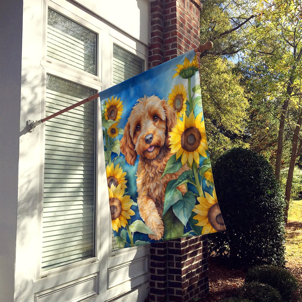 Cockapoo in Sunflowers House Flag Image 2