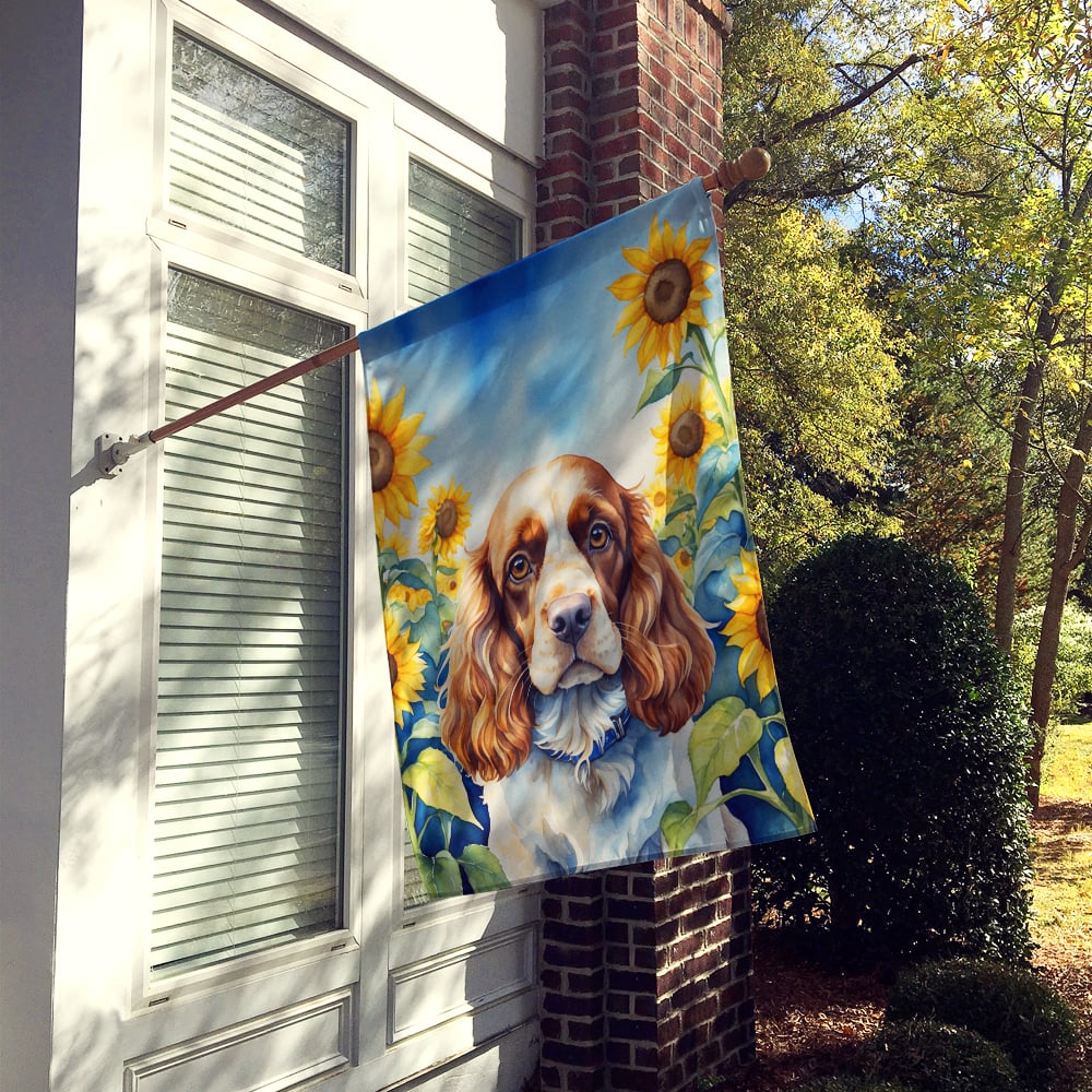 Cocker Spaniel in Sunflowers House Flag Image 2