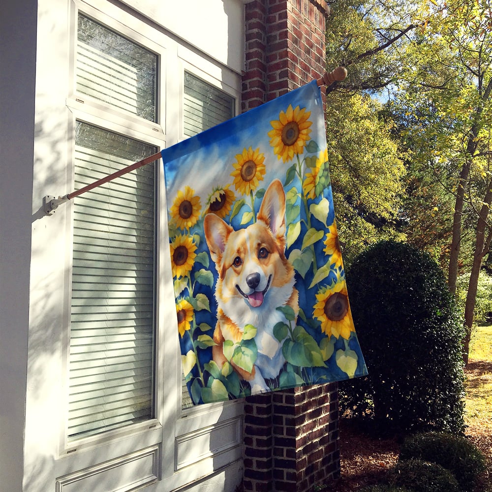 Corgi in Sunflowers House Flag Image 2