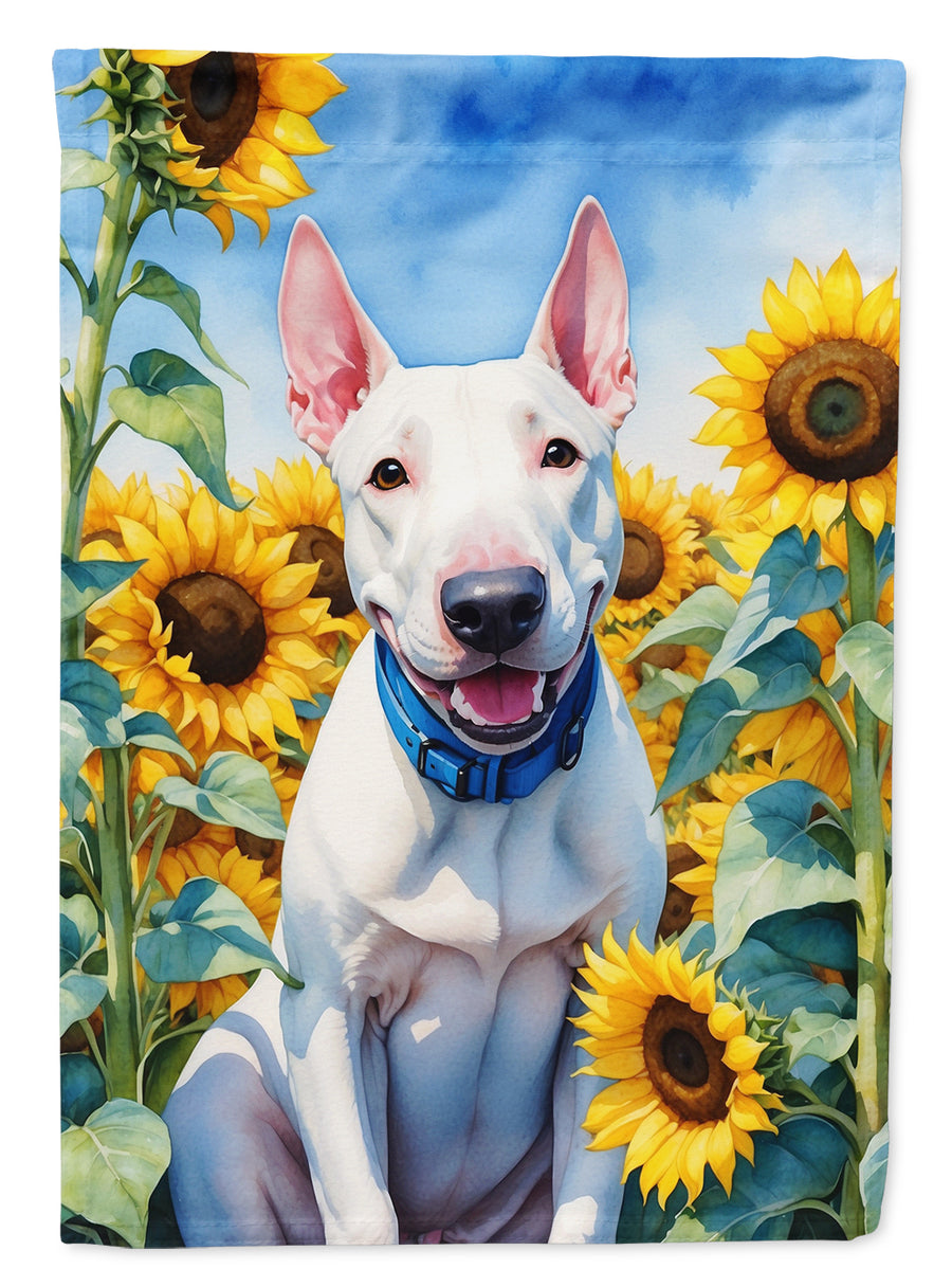 English Bull Terrier in Sunflowers House Flag Image 1