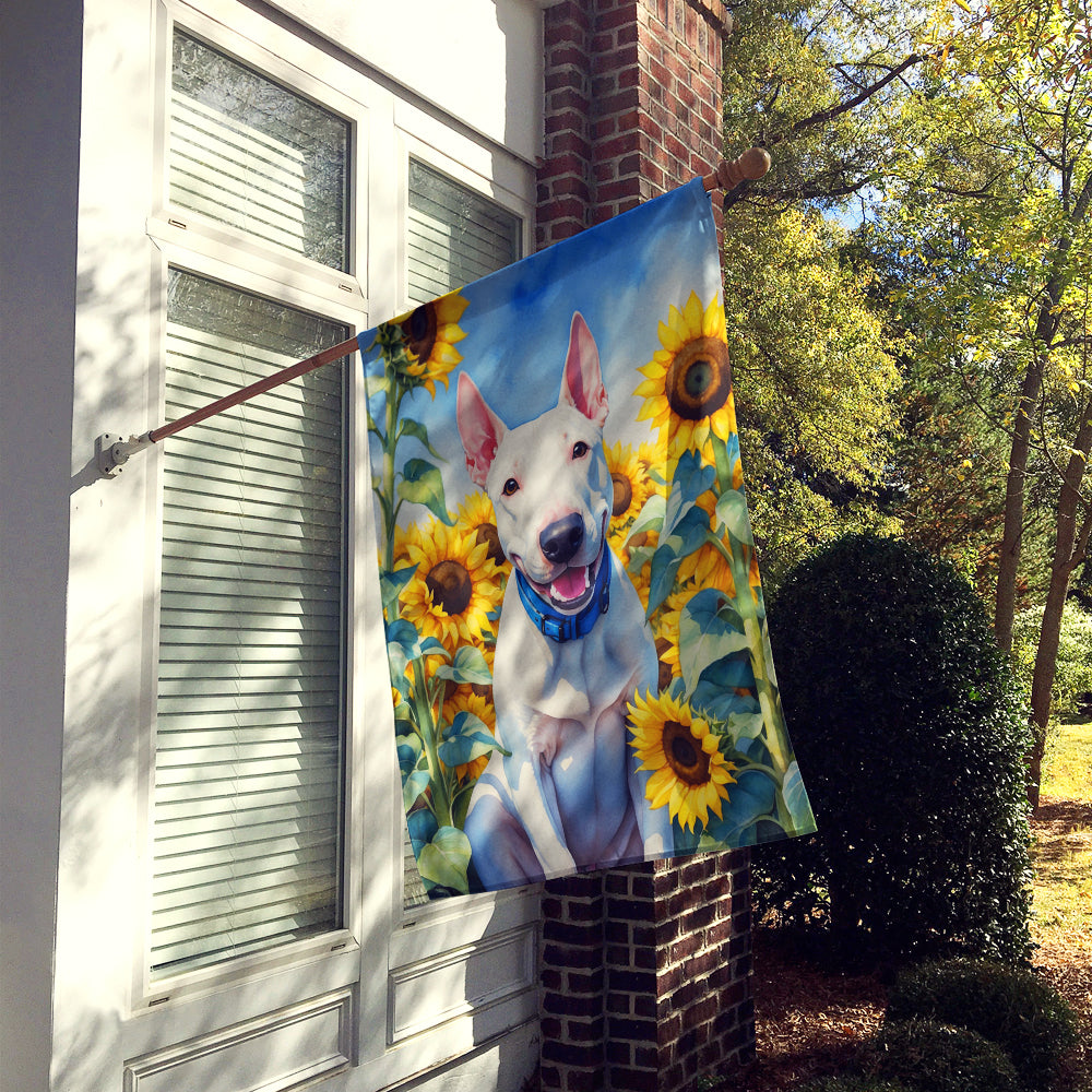 English Bull Terrier in Sunflowers House Flag Image 2