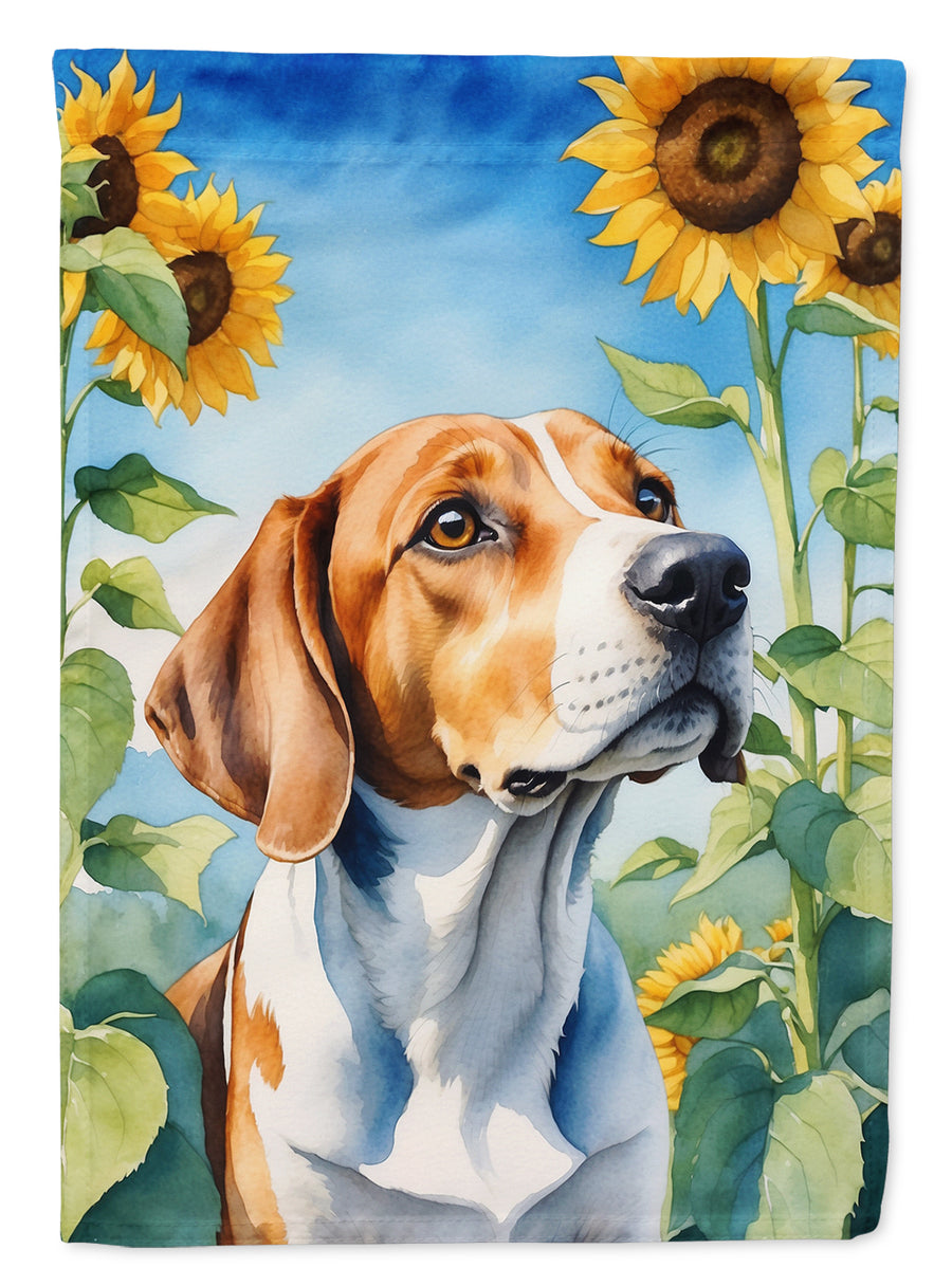 English Foxhound in Sunflowers House Flag Image 1