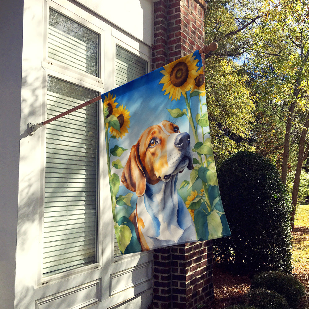 English Foxhound in Sunflowers House Flag Image 2