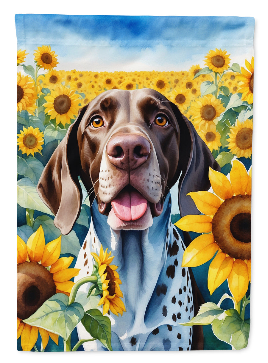 German Shorthaired Pointer in Sunflowers House Flag Image 1