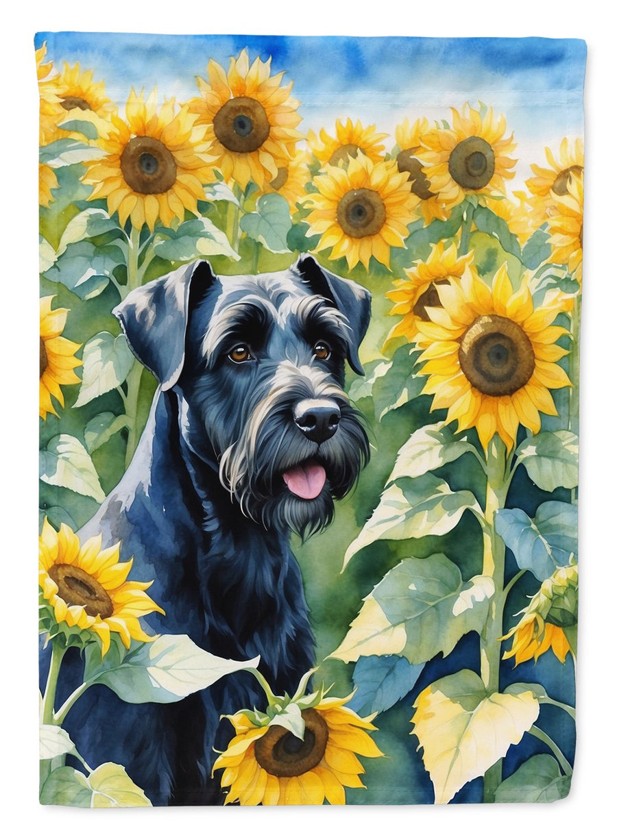 Giant Schnauzer in Sunflowers House Flag Image 1