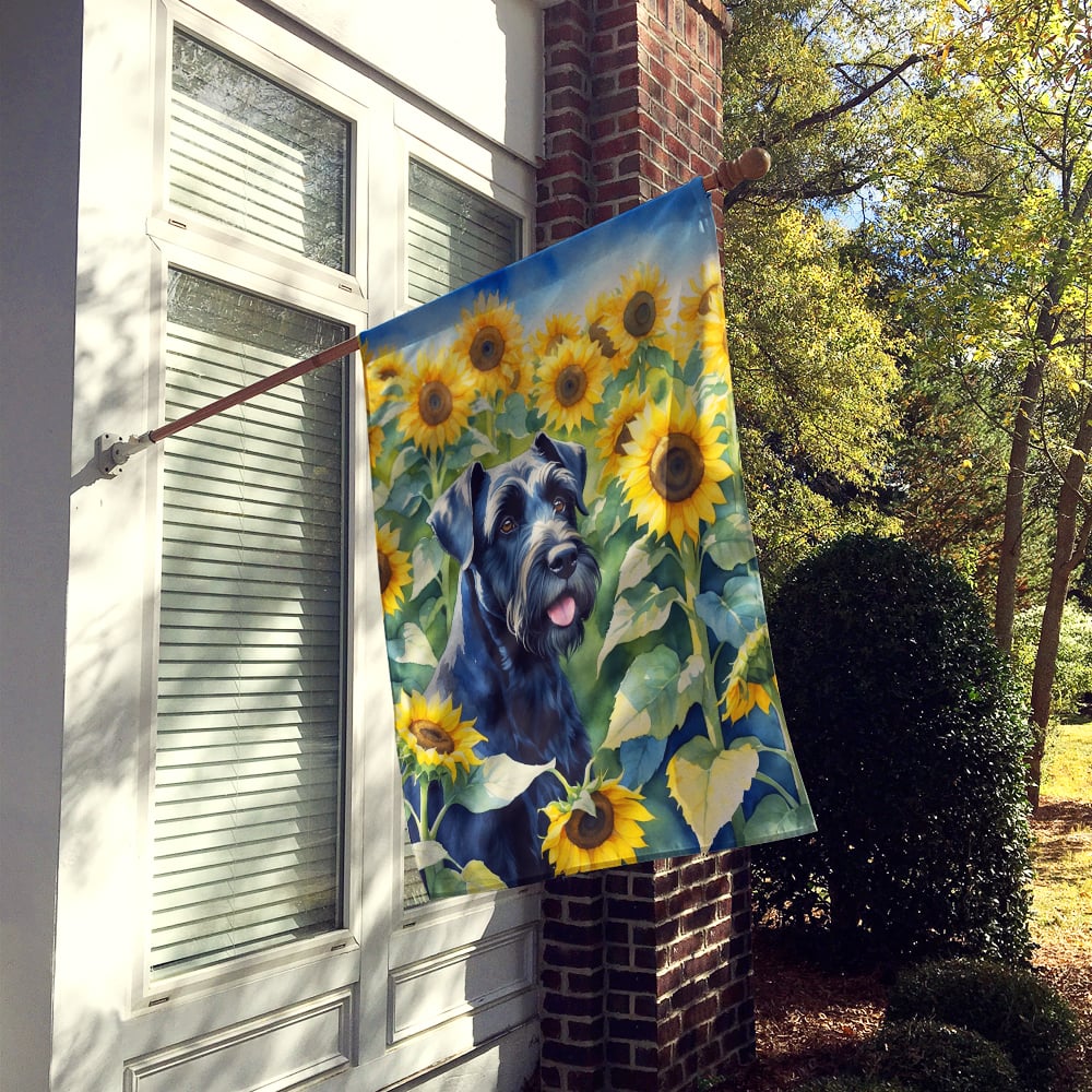 Giant Schnauzer in Sunflowers House Flag Image 2