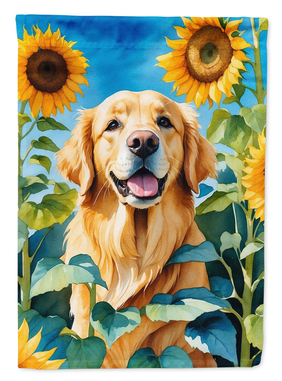 Golden Retriever in Sunflowers House Flag Image 1