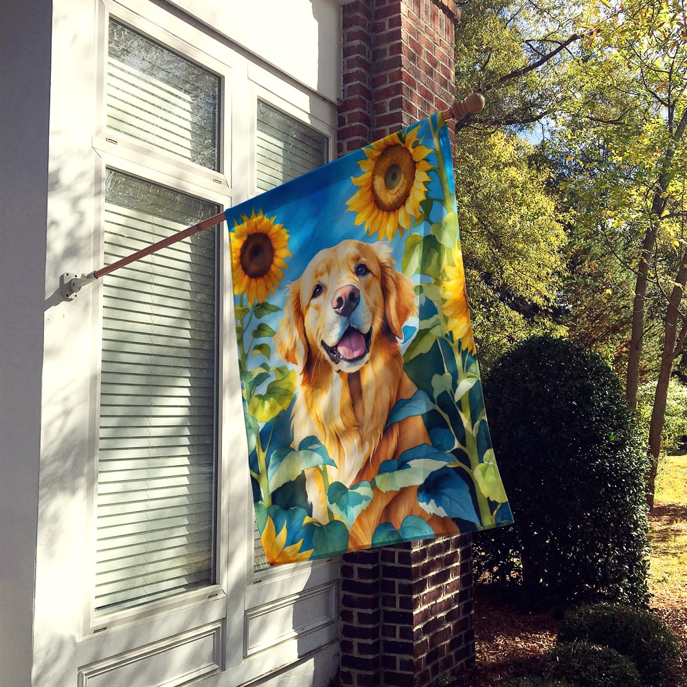 Golden Retriever in Sunflowers House Flag Image 2