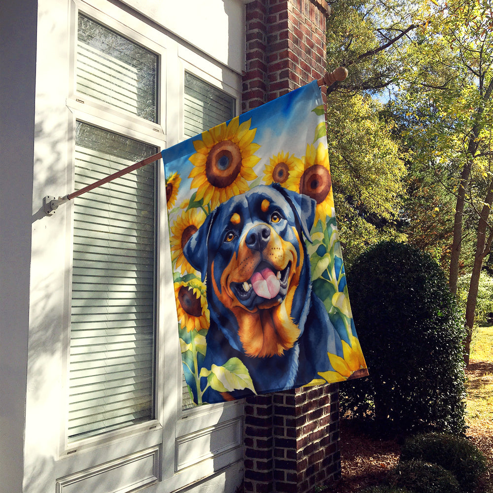 Rottweiler in Sunflowers House Flag Image 2