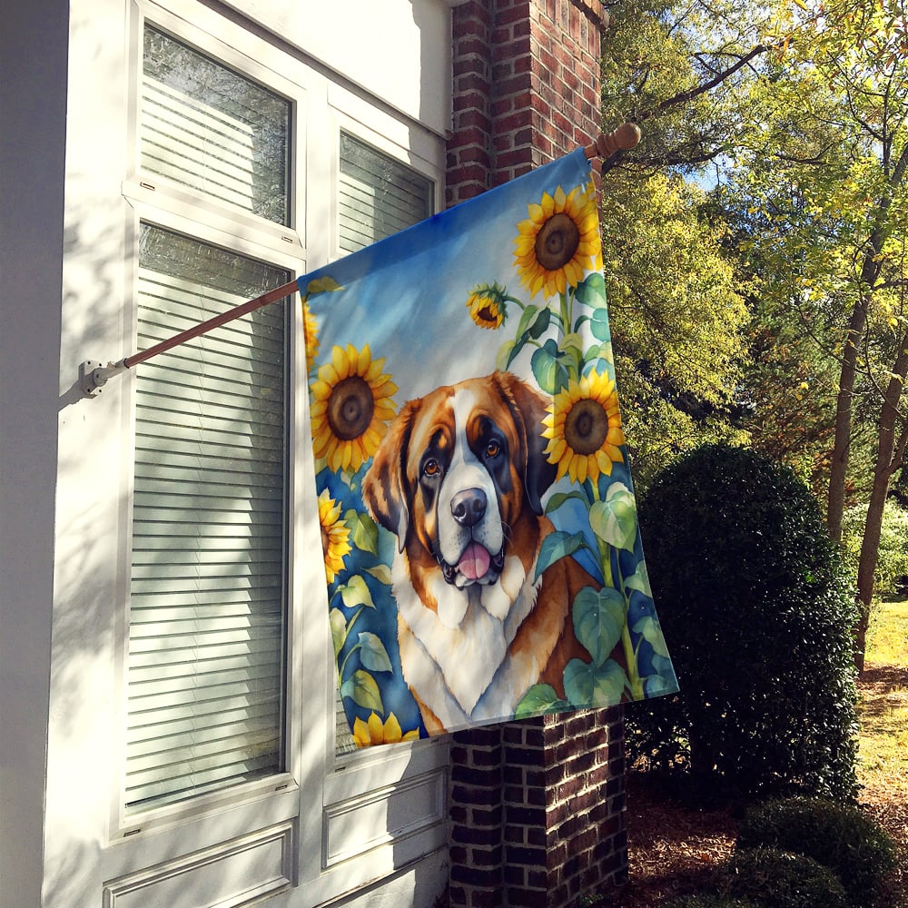 Saint Bernard in Sunflowers House Flag Image 2
