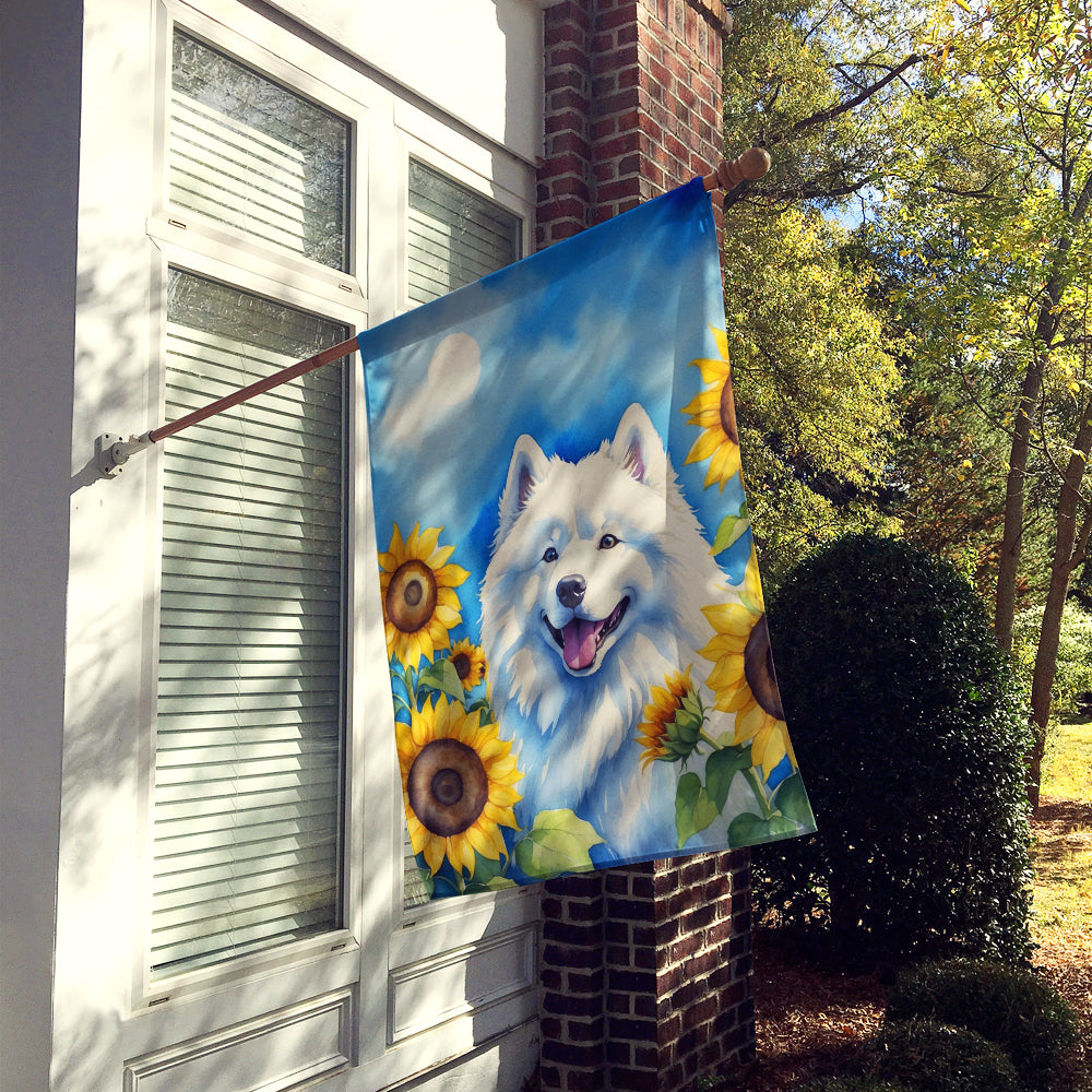 Samoyed in Sunflowers House Flag Image 2