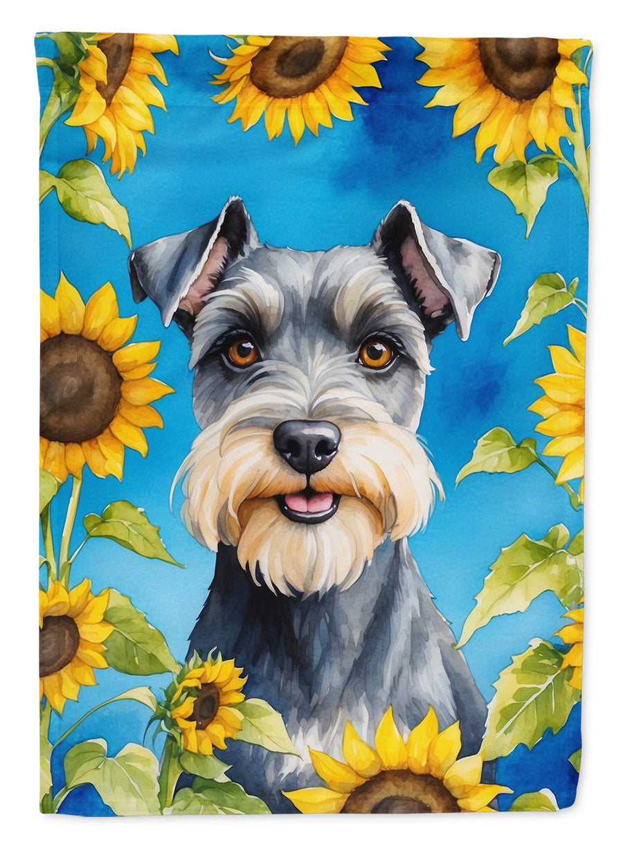 Schnauzer in Sunflowers House Flag Image 1