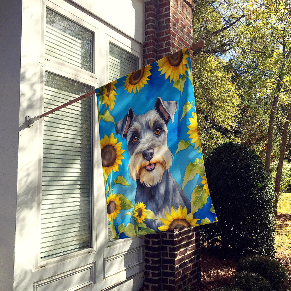 Schnauzer in Sunflowers House Flag Image 2