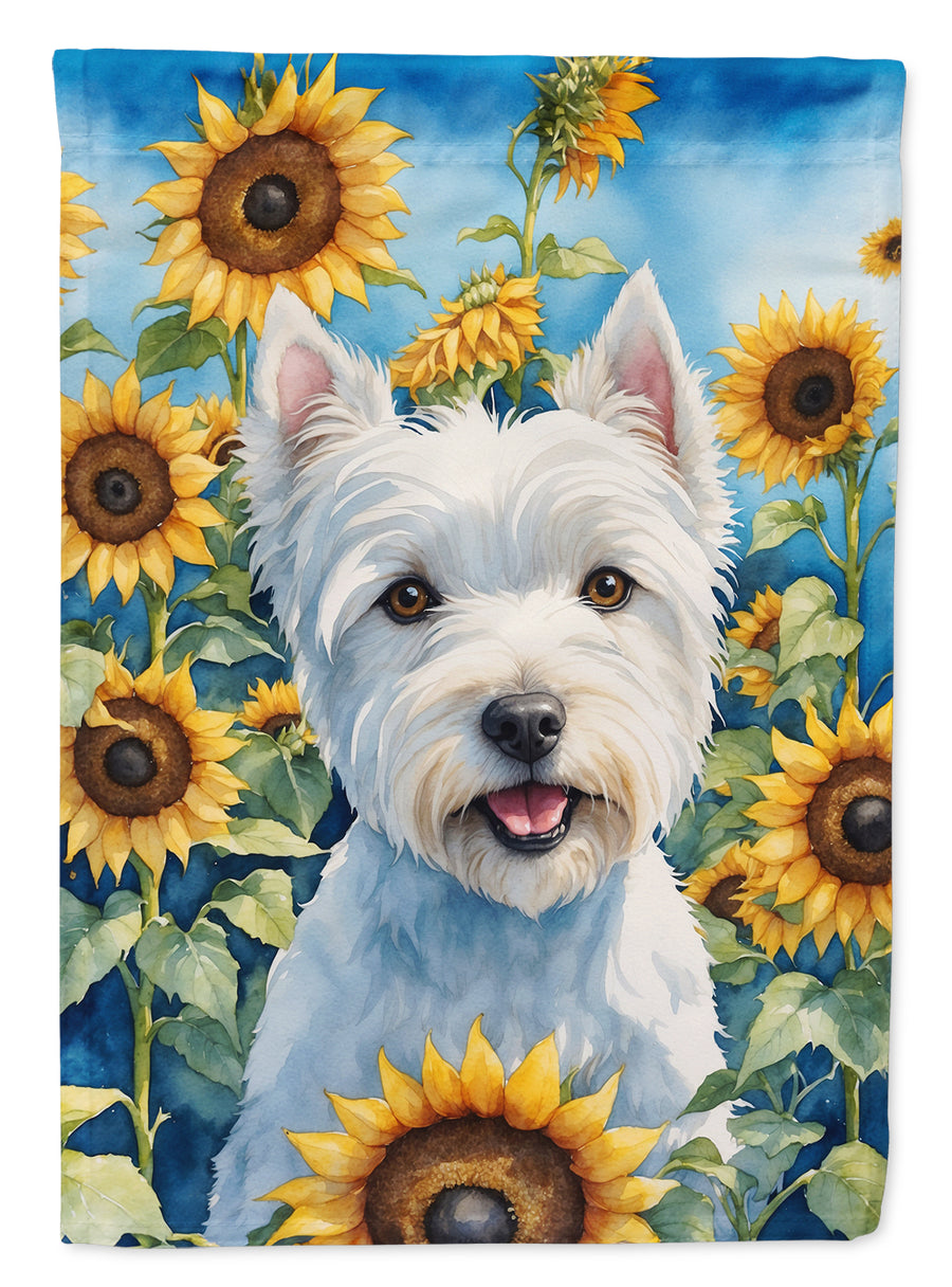 Westie in Sunflowers House Flag Image 1