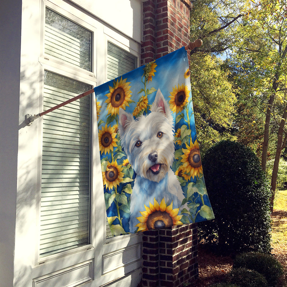 Westie in Sunflowers House Flag Image 2