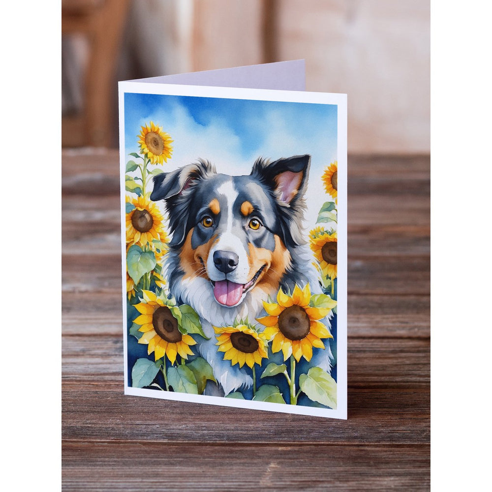Australian Shepherd in Sunflowers Greeting Cards Pack of 8 Image 2