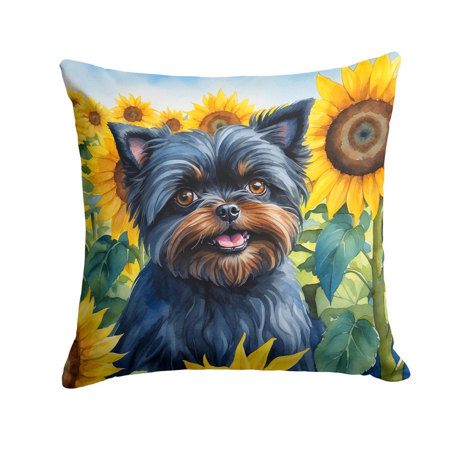 Affenpinscher in Sunflowers Throw Pillow Image 1