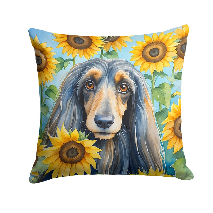 Afghan Hound in Sunflowers Throw Pillow Image 1