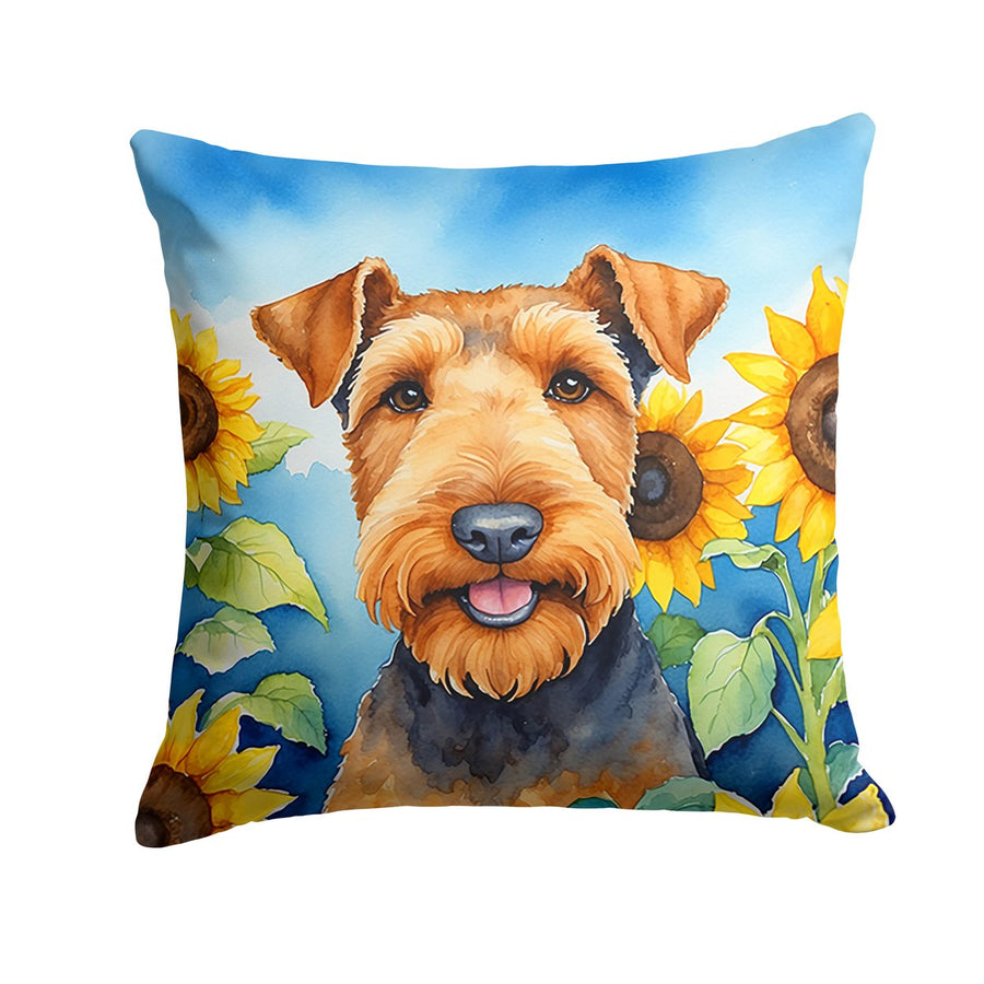 Airedale Terrier in Sunflowers Throw Pillow Image 1