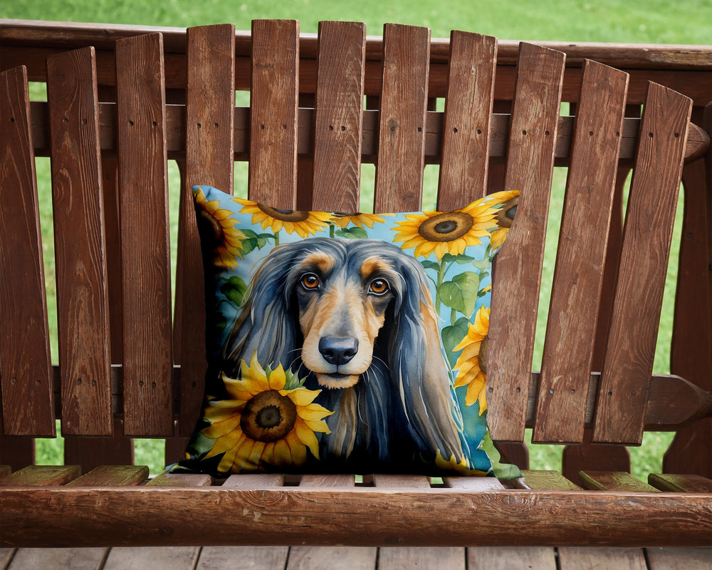 Afghan Hound in Sunflowers Throw Pillow Image 2