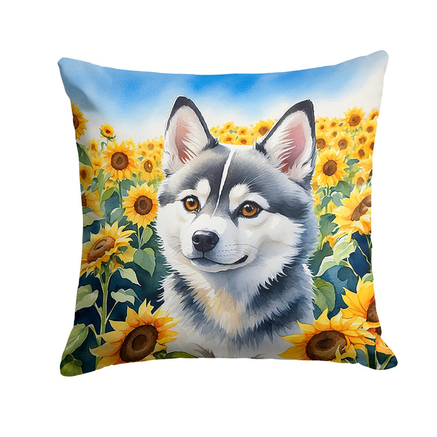 Alaskan Klee Kai in Sunflowers Throw Pillow Image 1