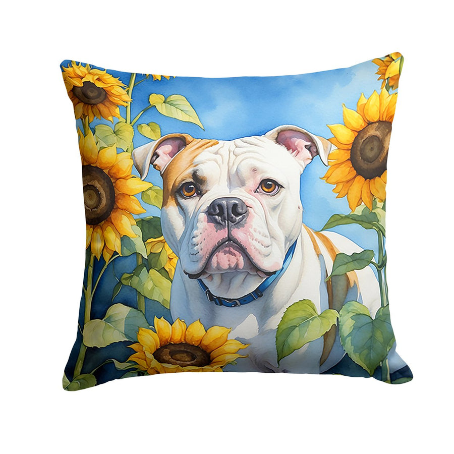 American Bulldog in Sunflowers Throw Pillow Image 1