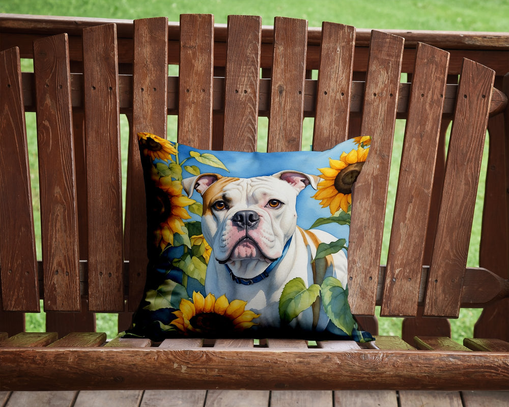 American Bulldog in Sunflowers Throw Pillow Image 2