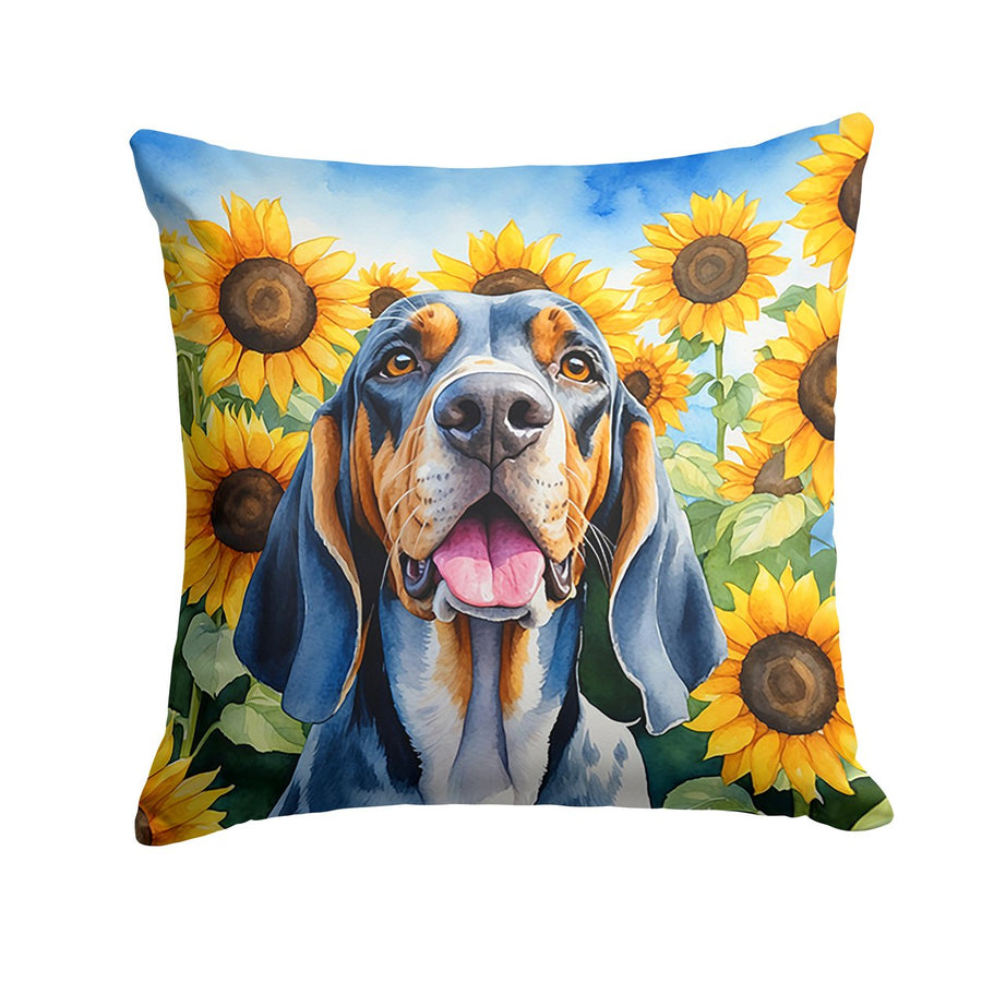 American English Coonhound in Sunflowers Throw Pillow Image 1