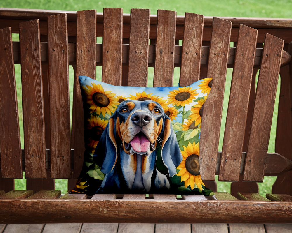 American English Coonhound in Sunflowers Throw Pillow Image 2