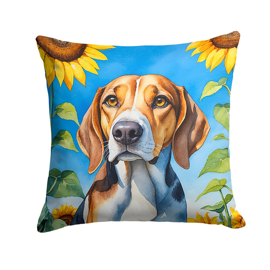 American Foxhound in Sunflowers Throw Pillow Image 1