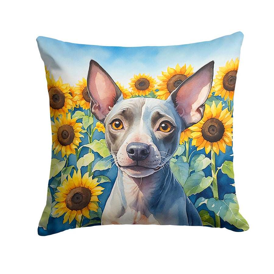 American Hairless Terrier in Sunflowers Throw Pillow Image 1
