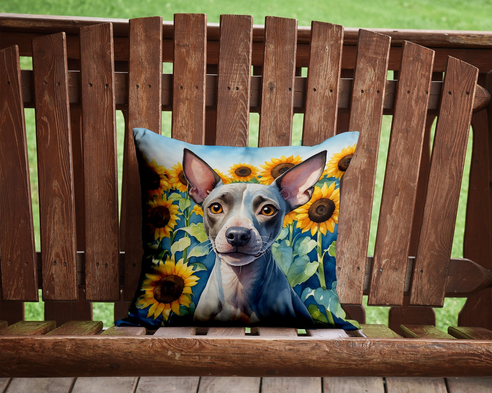 American Hairless Terrier in Sunflowers Throw Pillow Image 2