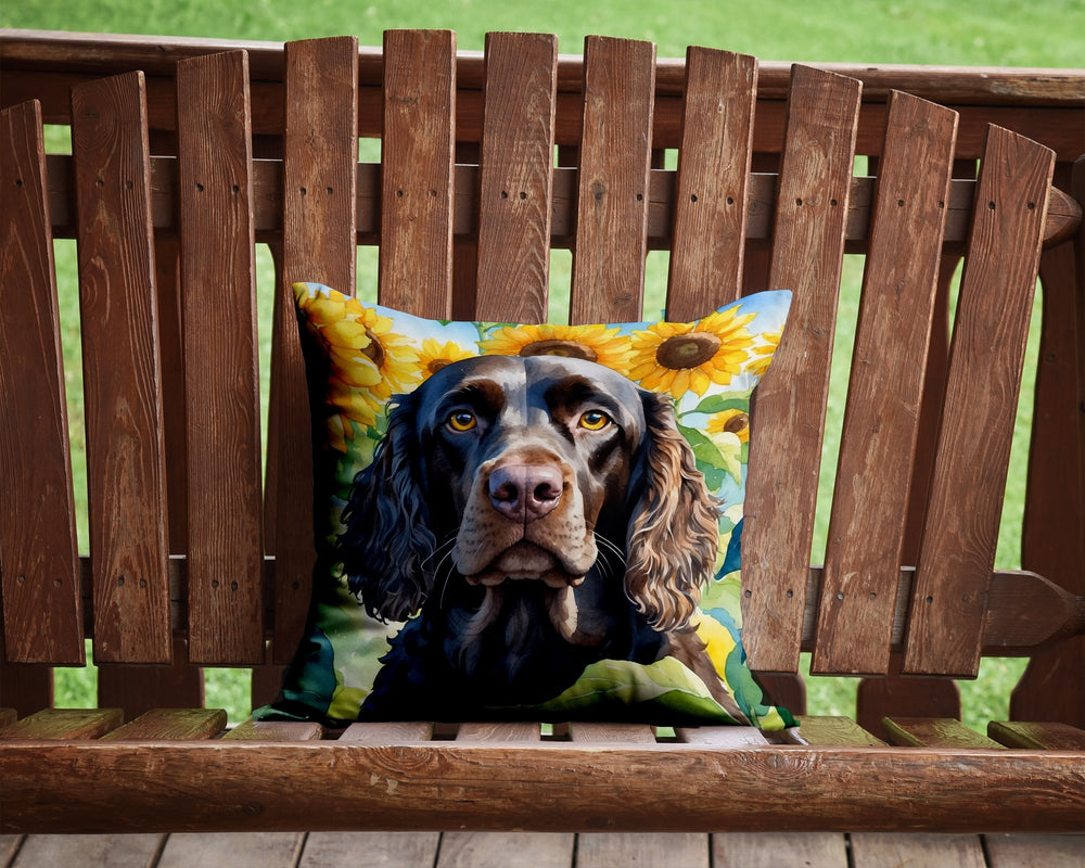 American Water Spaniel in Sunflowers Throw Pillow Image 2