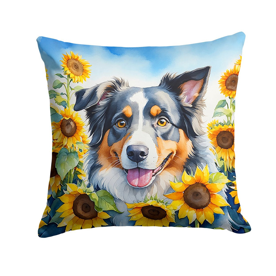 Australian Shepherd in Sunflowers Throw Pillow Image 1