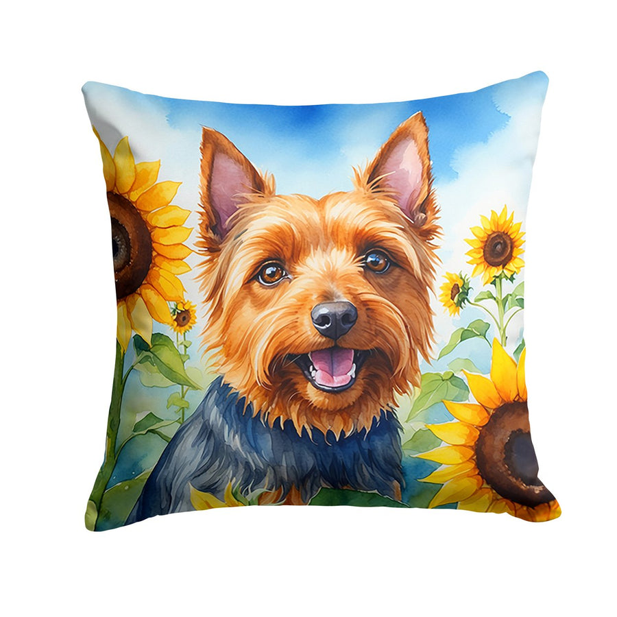 Australian Terrier in Sunflowers Throw Pillow Image 1