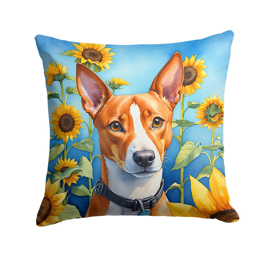 Basenji in Sunflowers Throw Pillow Image 1