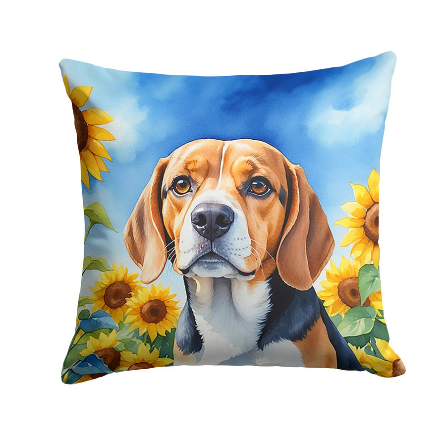 Beagle in Sunflowers Throw Pillow Image 1