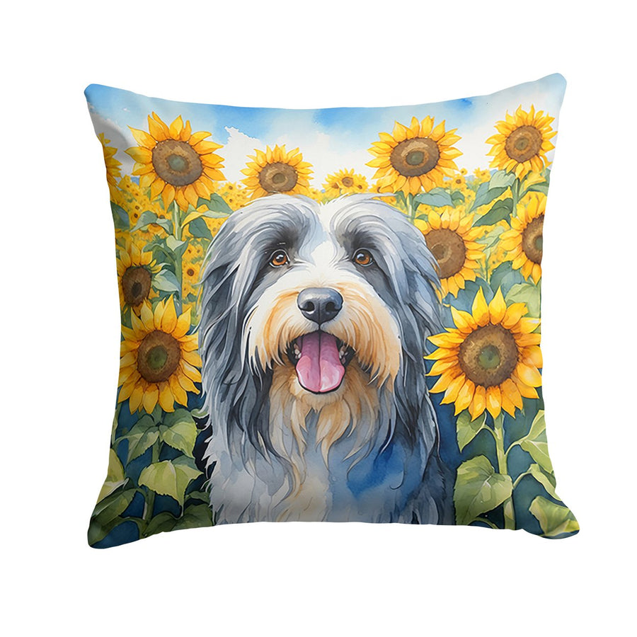 Bearded Collie in Sunflowers Throw Pillow Image 1