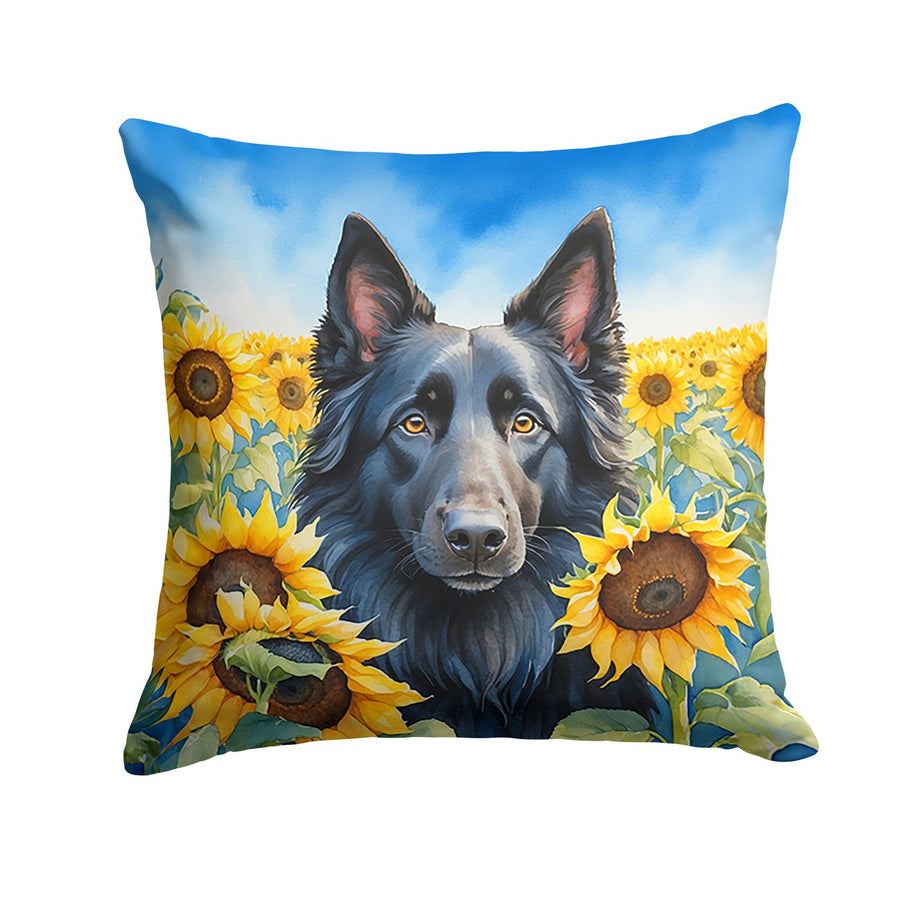 Belgian Sheepdog in Sunflowers Throw Pillow Image 1