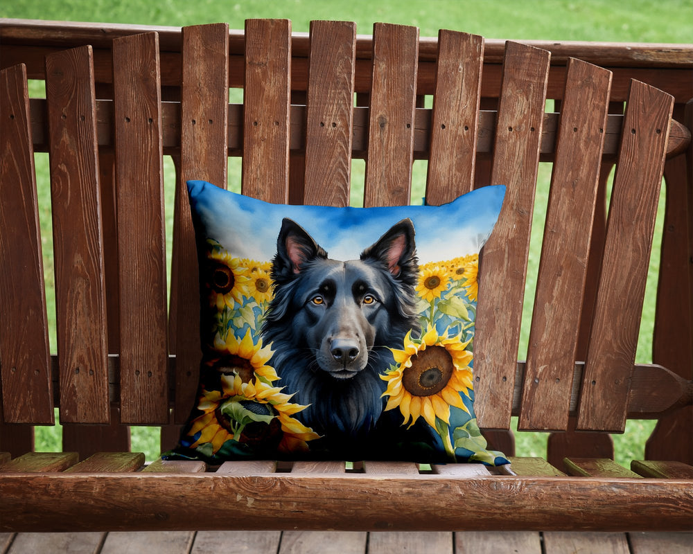 Belgian Sheepdog in Sunflowers Throw Pillow Image 2
