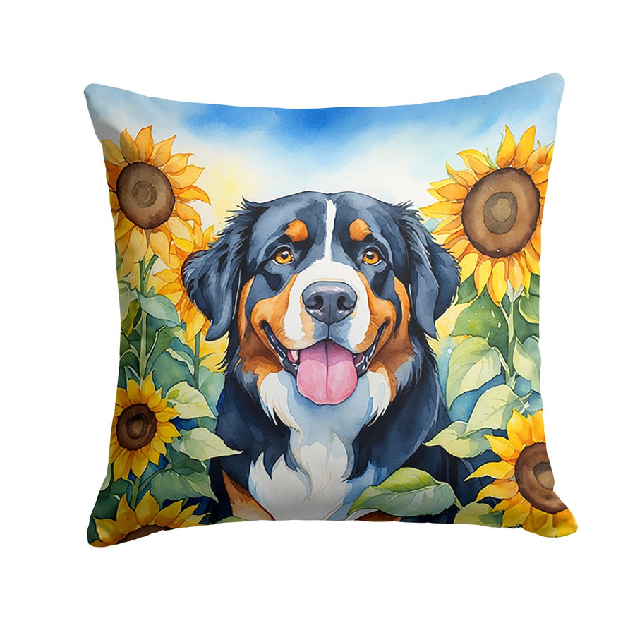 Bernese Mountain Dog in Sunflowers Throw Pillow Image 1