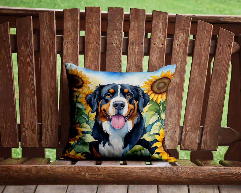 Bernese Mountain Dog in Sunflowers Throw Pillow Image 2