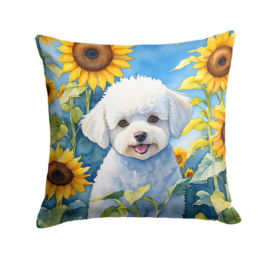 Bichon Frise in Sunflowers Throw Pillow Image 1