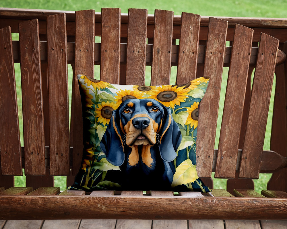 Black and Tan Coonhound in Sunflowers Throw Pillow Image 2