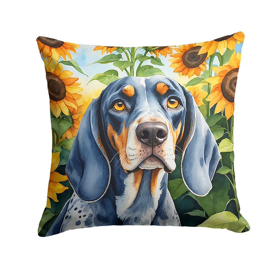 Bluetick Coonhound in Sunflowers Throw Pillow Image 1