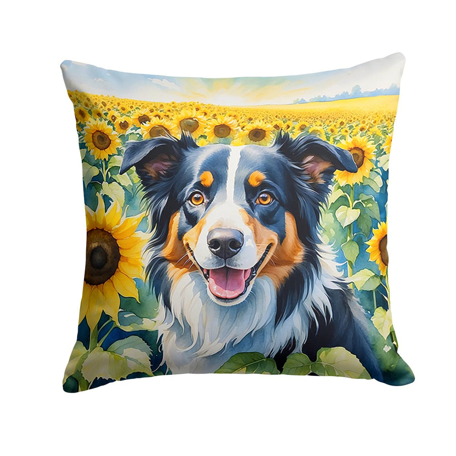 Border Collie in Sunflowers Throw Pillow Image 1