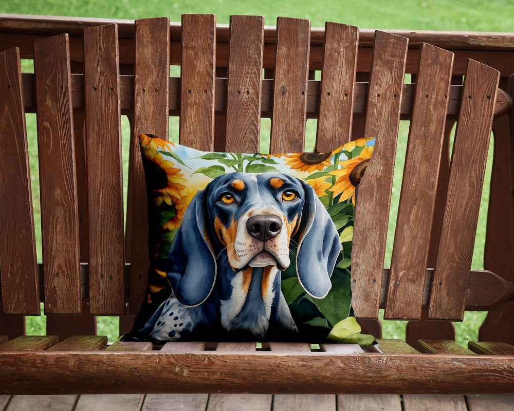 Bluetick Coonhound in Sunflowers Throw Pillow Image 2
