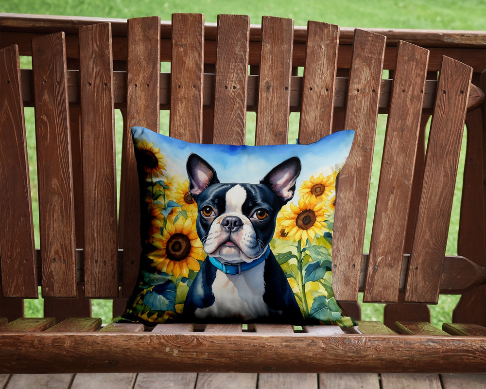 Boston Terrier in Sunflowers Throw Pillow Image 2