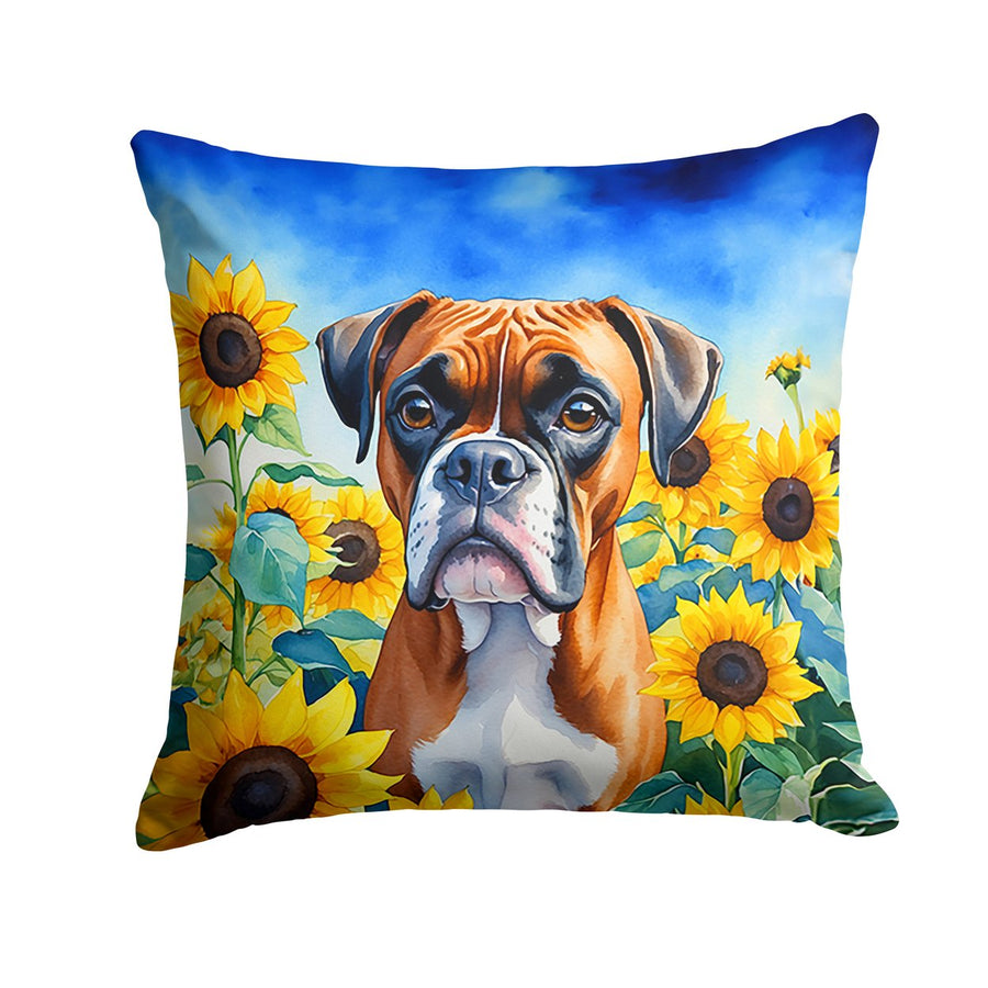 Boxer in Sunflowers Throw Pillow Image 1