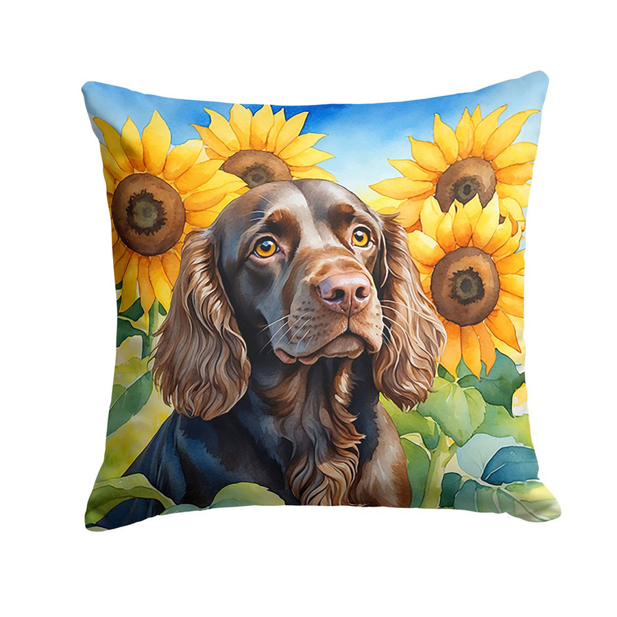 Boykin Spaniel in Sunflowers Throw Pillow Image 1